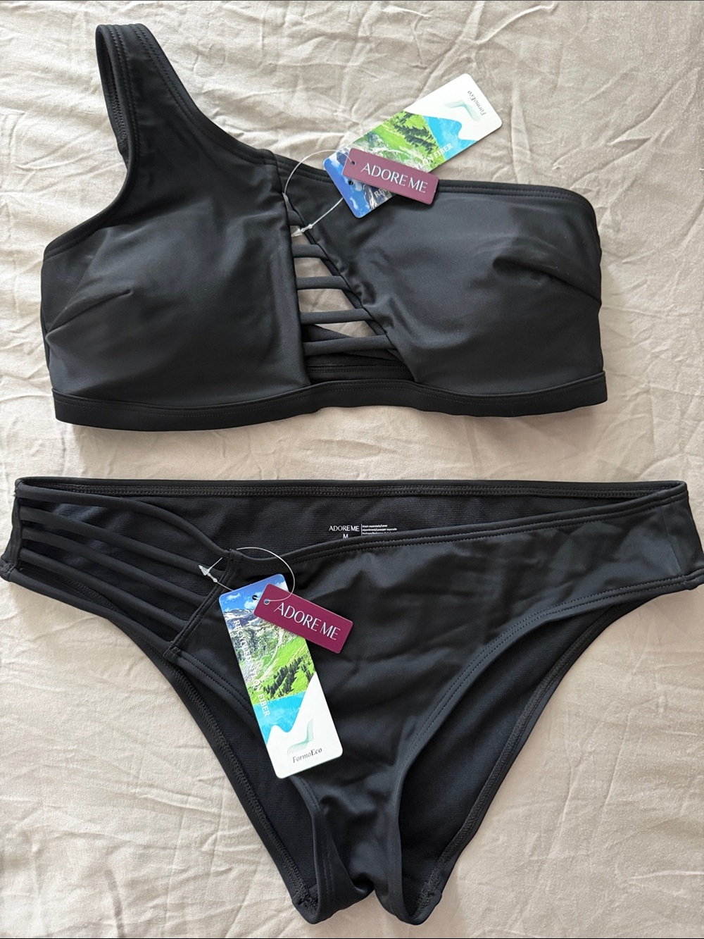 Adore Me Black One-Shoulder Strappy Bikini